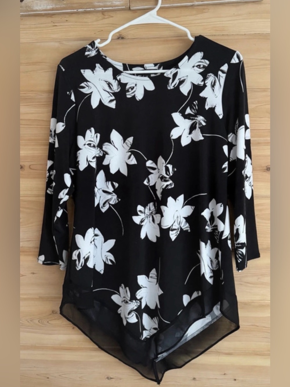 Alfani Black and White Floral Handkerchief Hem Tunic